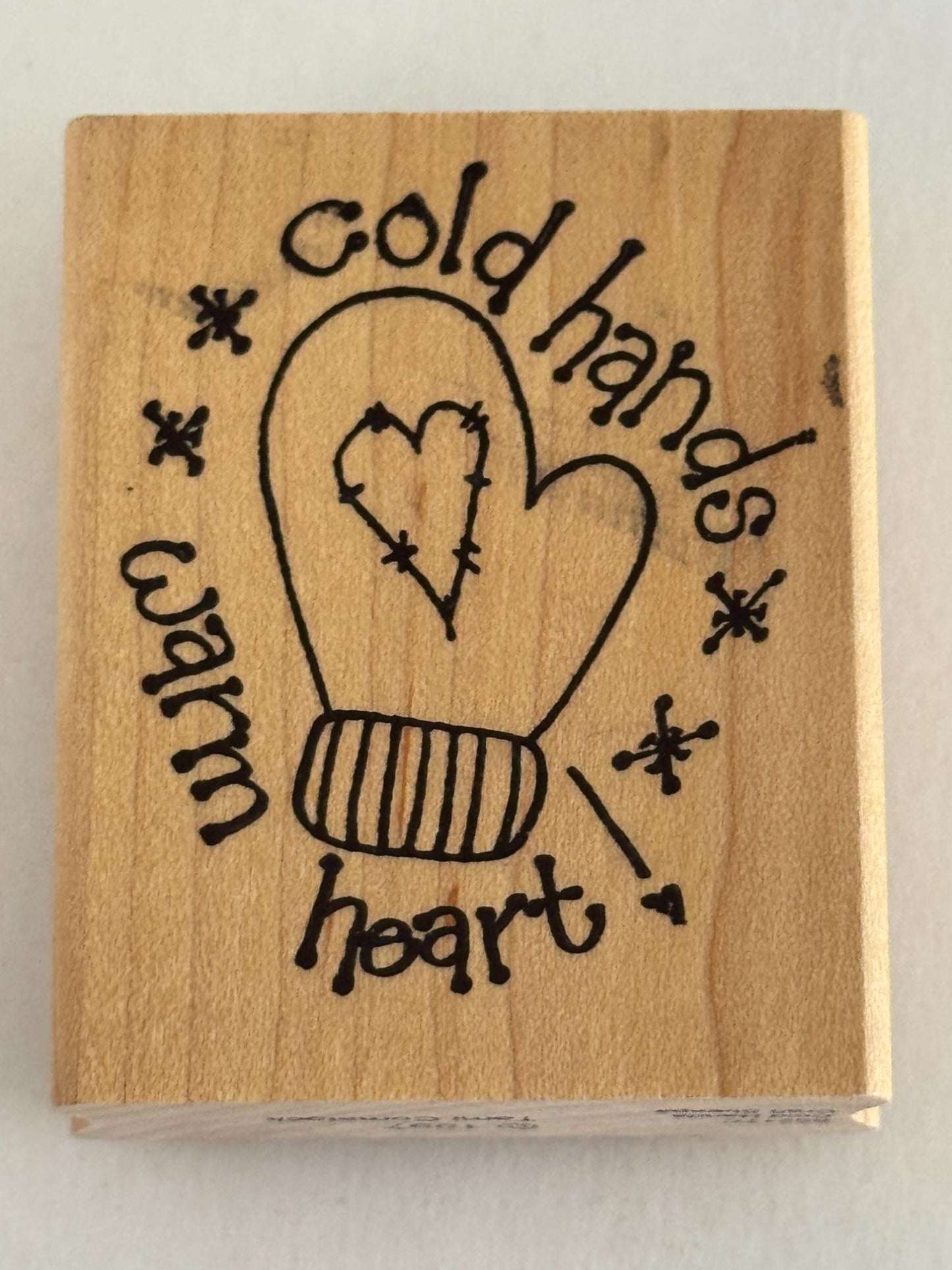 Tami Comstock Rubber Stamp Cold Hands Warm Heart Mittens Glove Heart Winter Wood