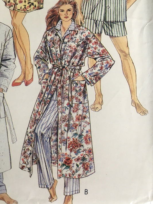 Vintage 90s Pajama Sewing Pattern McCalls P464 Kimono Robe Nightshirt Pajamas Lounge Set Medium Unisex Mens