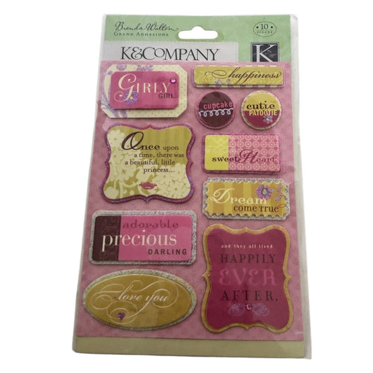 K and Company Grand Adhesions Dimensional Stickers Princess Tags Girly Girl 10pc