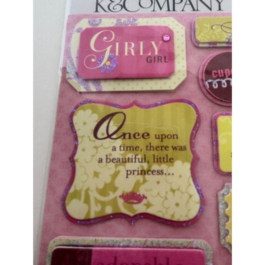 K and Company Grand Adhesions Dimensional Stickers Princess Tags Girly Girl 10pc