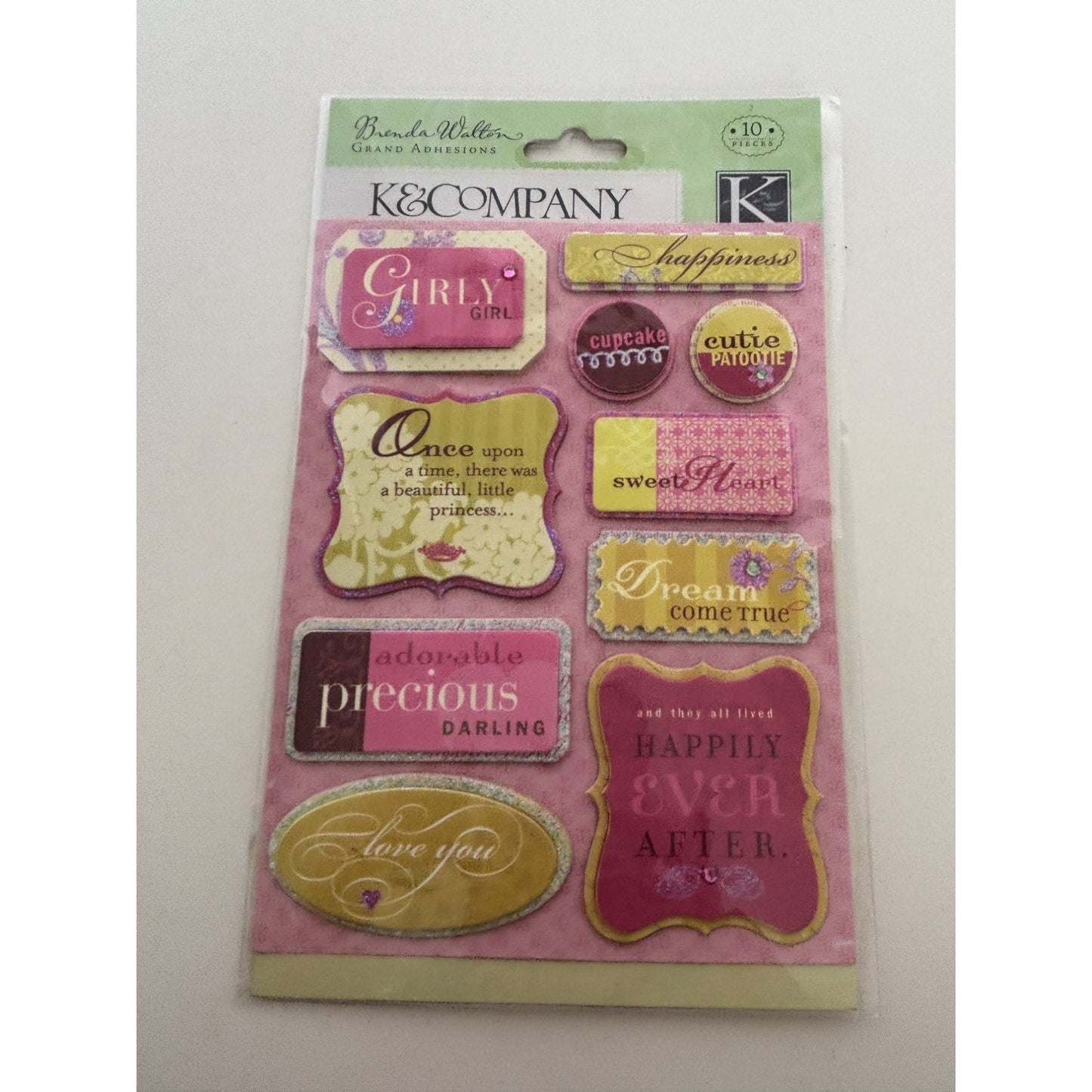 K and Company Grand Adhesions Dimensional Stickers Princess Tags Girly Girl 10pc