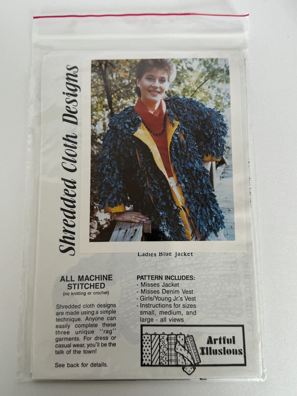 Artful Illusions Sewing Pattern Shredded Cloth Rag Jacket Denim Upcycle Boho S-L Wearable Art