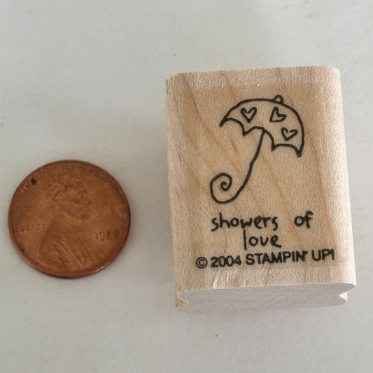 Stampin Up Rubber Stamp Showers of Love Umbrella Cardmaking Words Baby Shower Sentiment