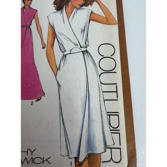 Simplicity Sewing Pattern 9518 Mock-Wrap Dress Vintage 1980 Pockets Size 12 UC