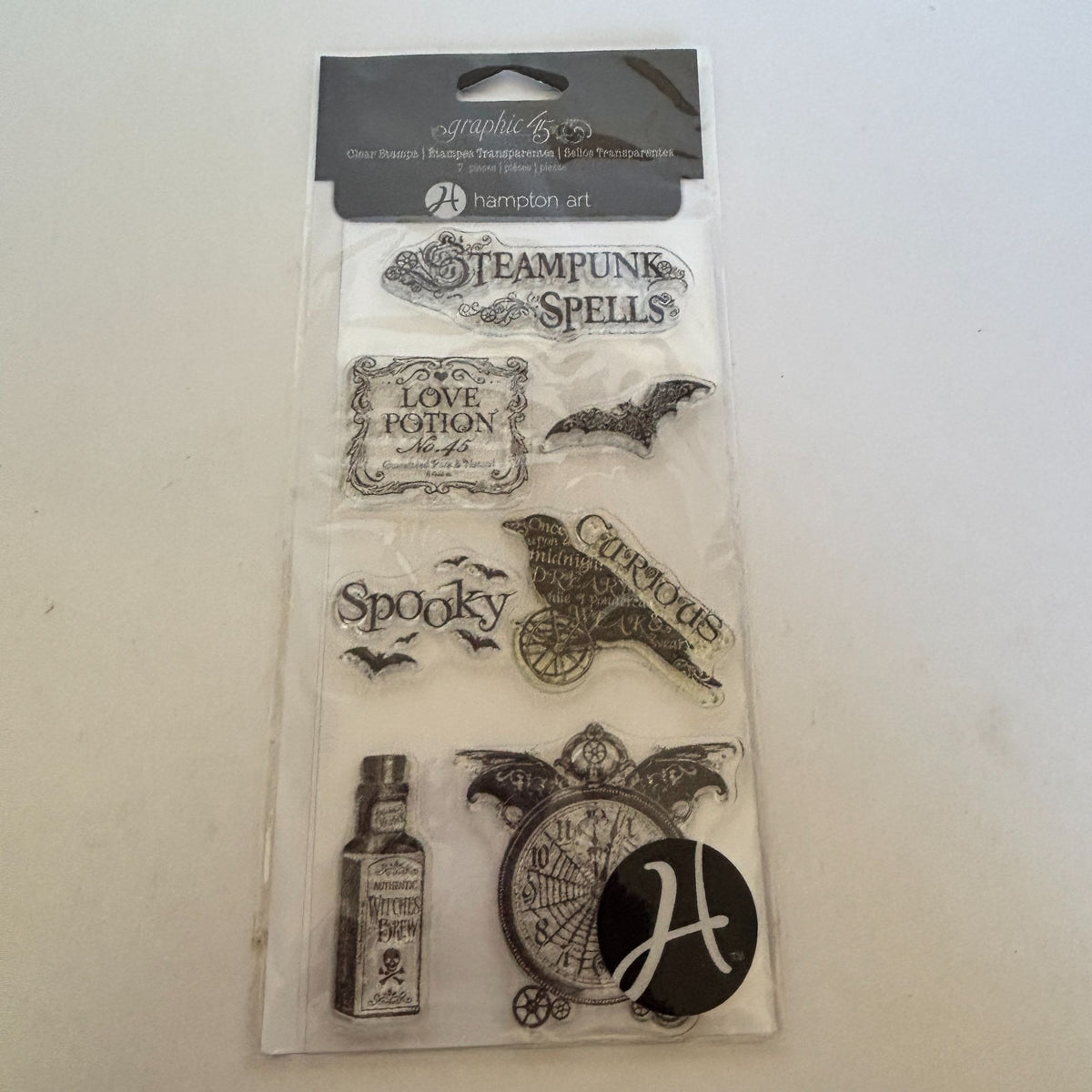 Hampton Art Steampunk Spells Clear Stamps Set Halloween Bat Witch Potion Clock Party Invitation