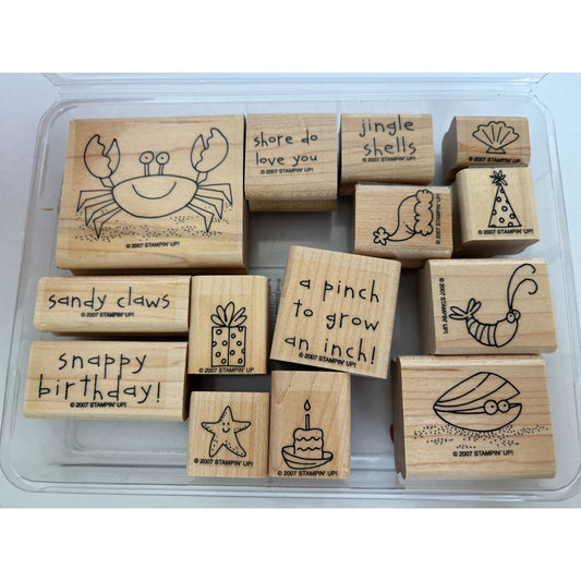 Stampin Up Rubber Stamp Set Crab and Company Funny Puns Beach Jingle Shells