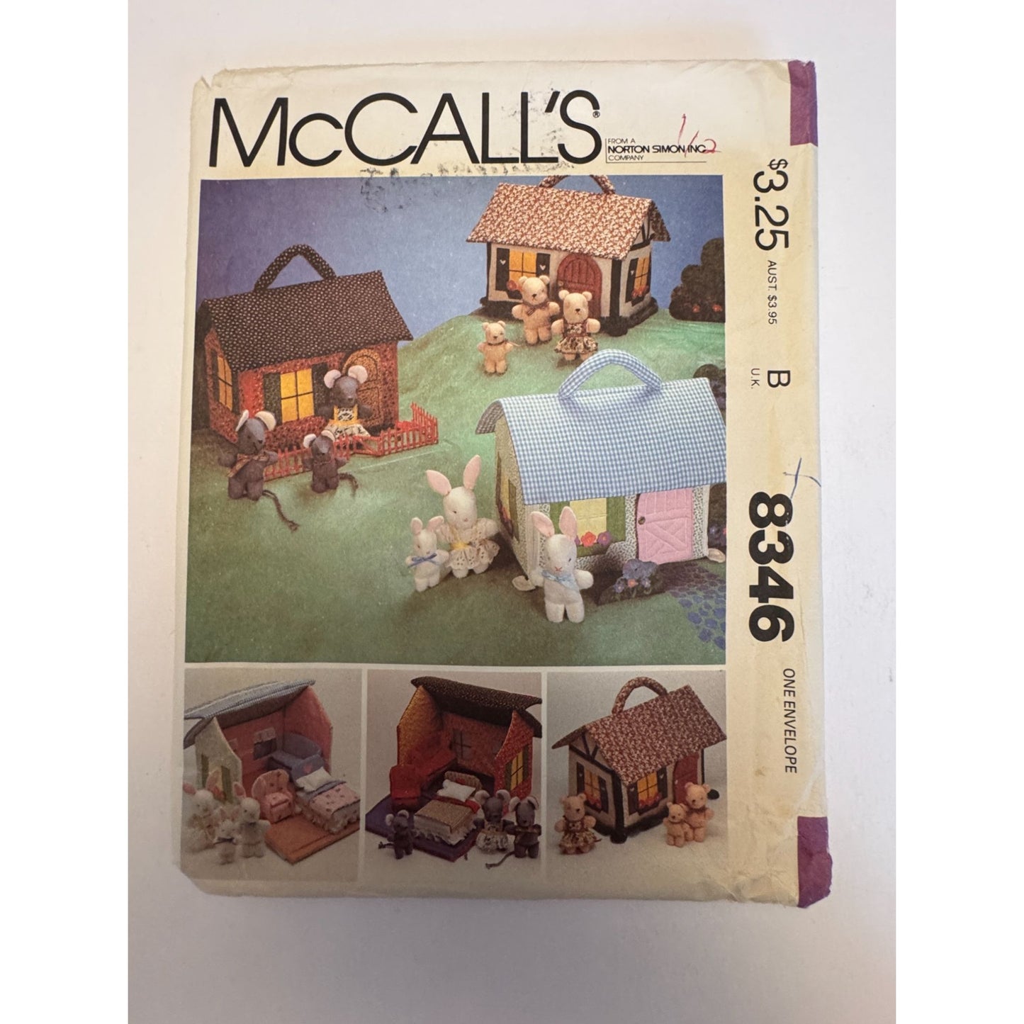 McCalls Sewing Pattern 8346 Miniature House Furniture Bear Mouse Rabbit Dollhouse Soft Toy Set