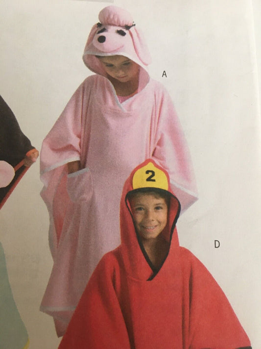 Butterick Sewing Pattern B4381 Childrens Swim Cover-Up Hooded Towels Fireman Dog