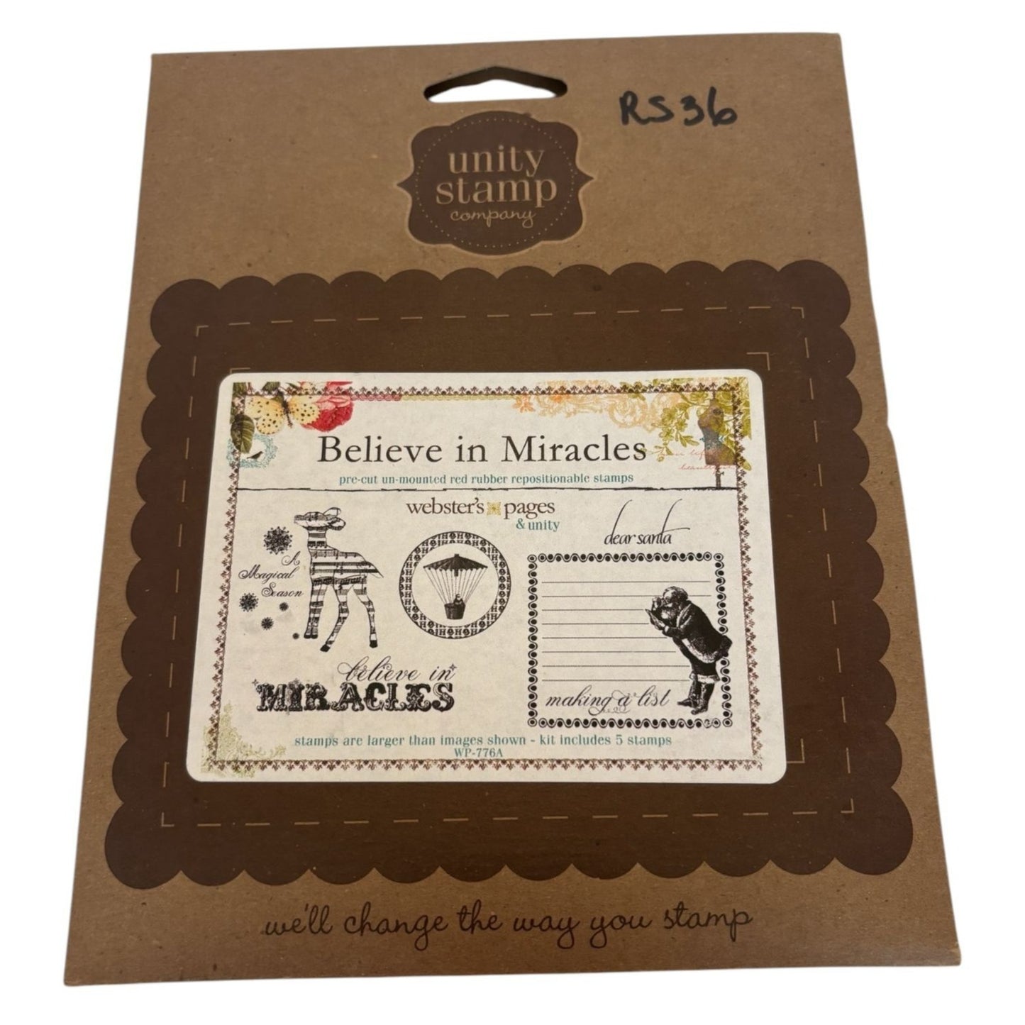 Unity Stamp Company Rubber Stamp Set Believe In Miracles Christmas Making a List