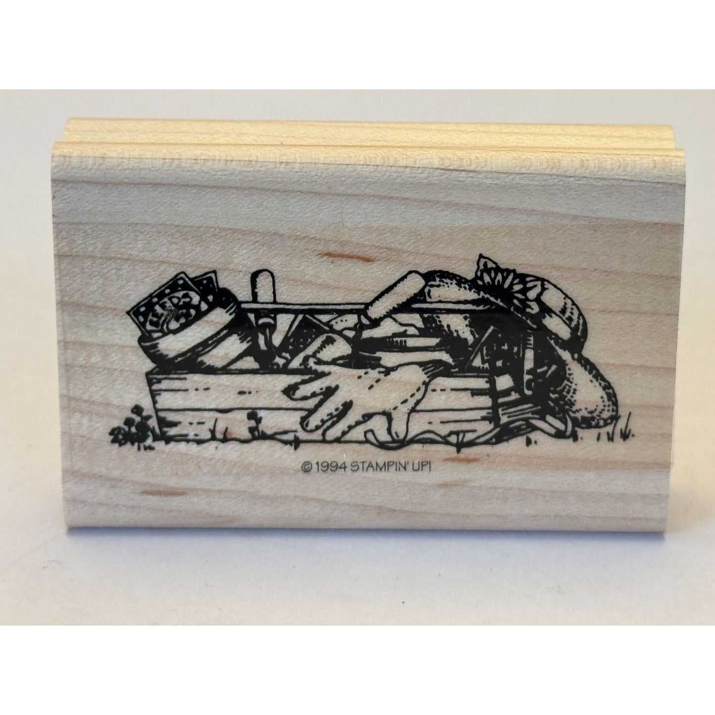 Stampin Up Rubber Stamp Garden Tools Sun Hat Gardener Gardening Card Making Wood