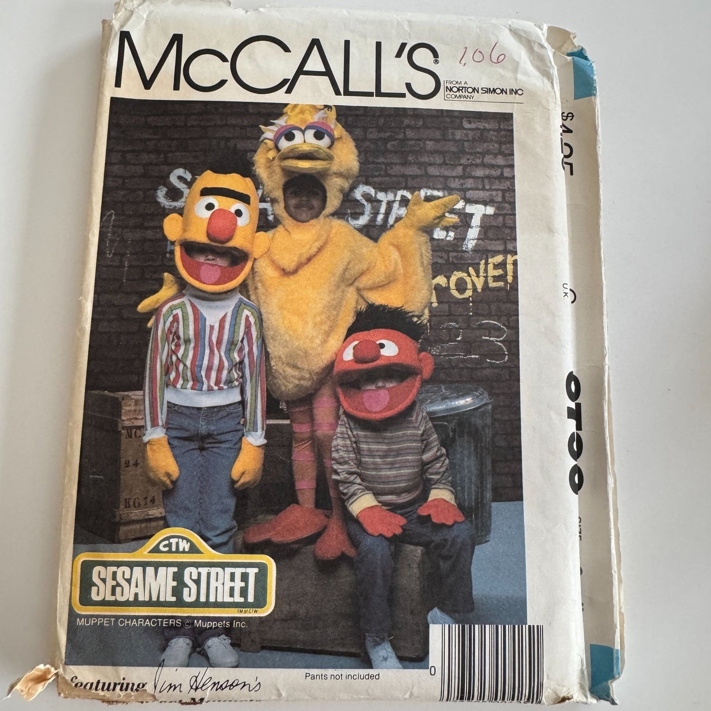 McCalls Sewing Pattern 8793 Sesame Street Costume Big Bird Bert Ernie S 4-6 UC