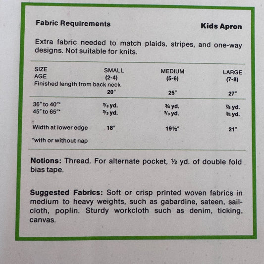 International Printworks Sewing Pattern Kids Apron 70s Artist Smock Craft 2-8 Uncut Kitchen Baking