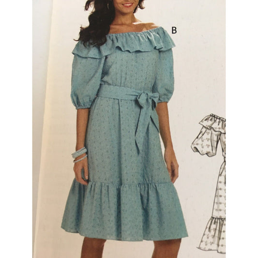 McCalls Sewing Pattern M6010 Dress Sash Mock Wrap Plus Size 18W-24W Uncut