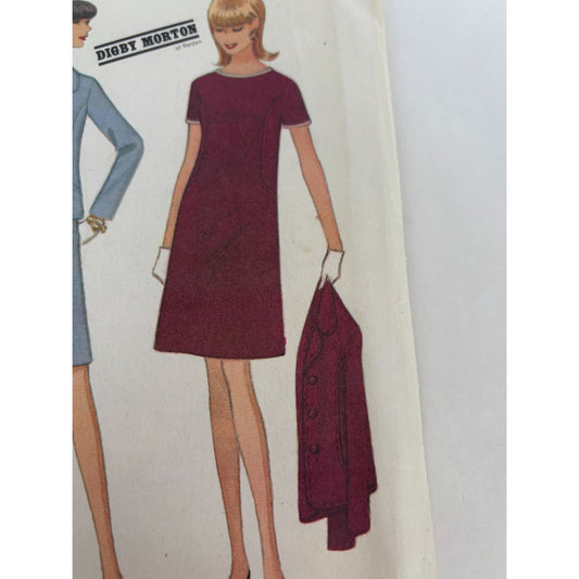 McCalls Sewing Pattern 8460 Dress Jacket Ensemble 12 Digby Morton Vintage 1960s