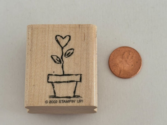 Stampin Up Rubber Stamp Heart Flower Pot Garden Grows Love Valentines Day Card