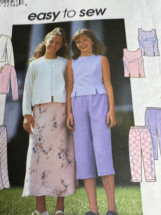 Simplicity Sewing Pattern 8550 Girls Jacket Top Skirt Pants Sizes 7 8 10 Easy UC