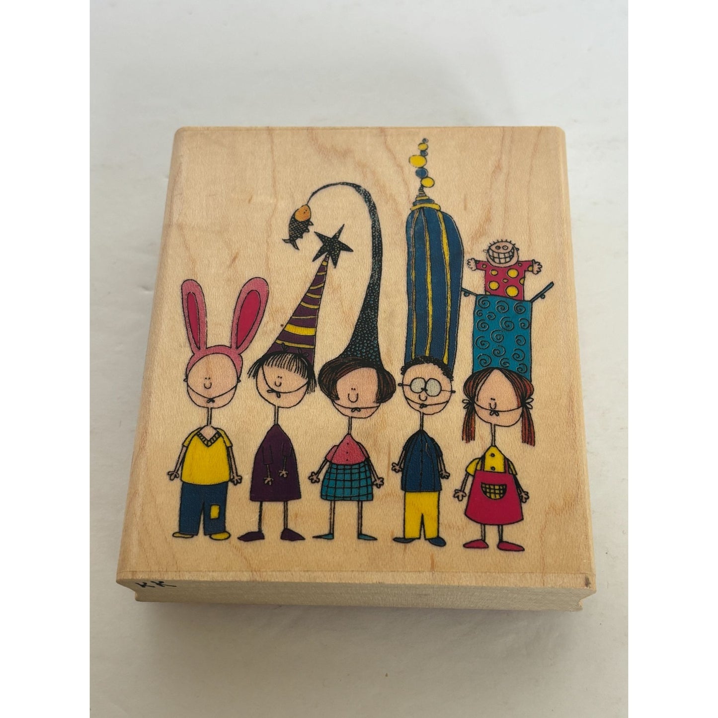 Inkadinkado Wood Rubber Stamp Quirky Characters Family Tall Hat People Funny Stu
