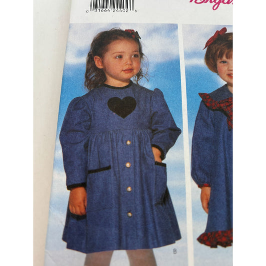Butterick Sewing Pattern 4689 Dress Toddler 1 2 3 Mid-Knee Length Fall Easy UC
