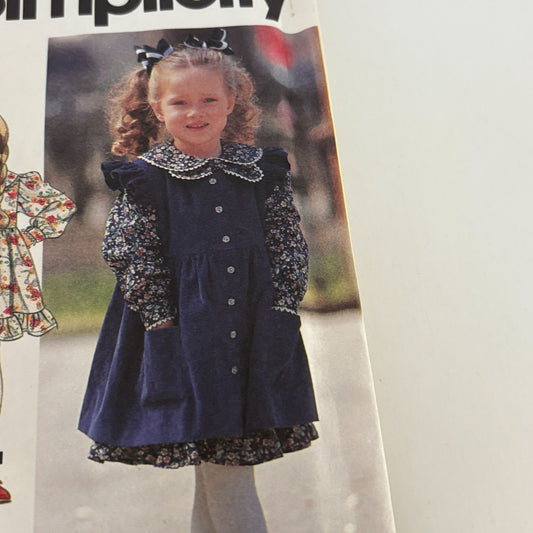 Simplicity Sewing Pattern 8021 Play Dress Pinafore Girls Long Sleeves 3 4 5 6 6x
