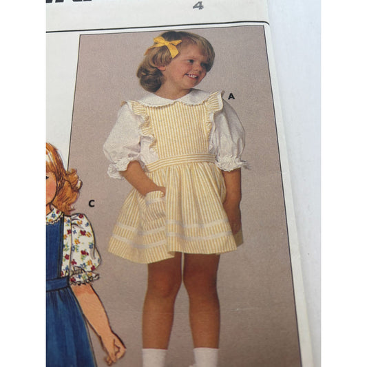 Butterick Sewing Pattern 6584 Toddler Dress Jumper Blouse 4T Vintage Pinafore