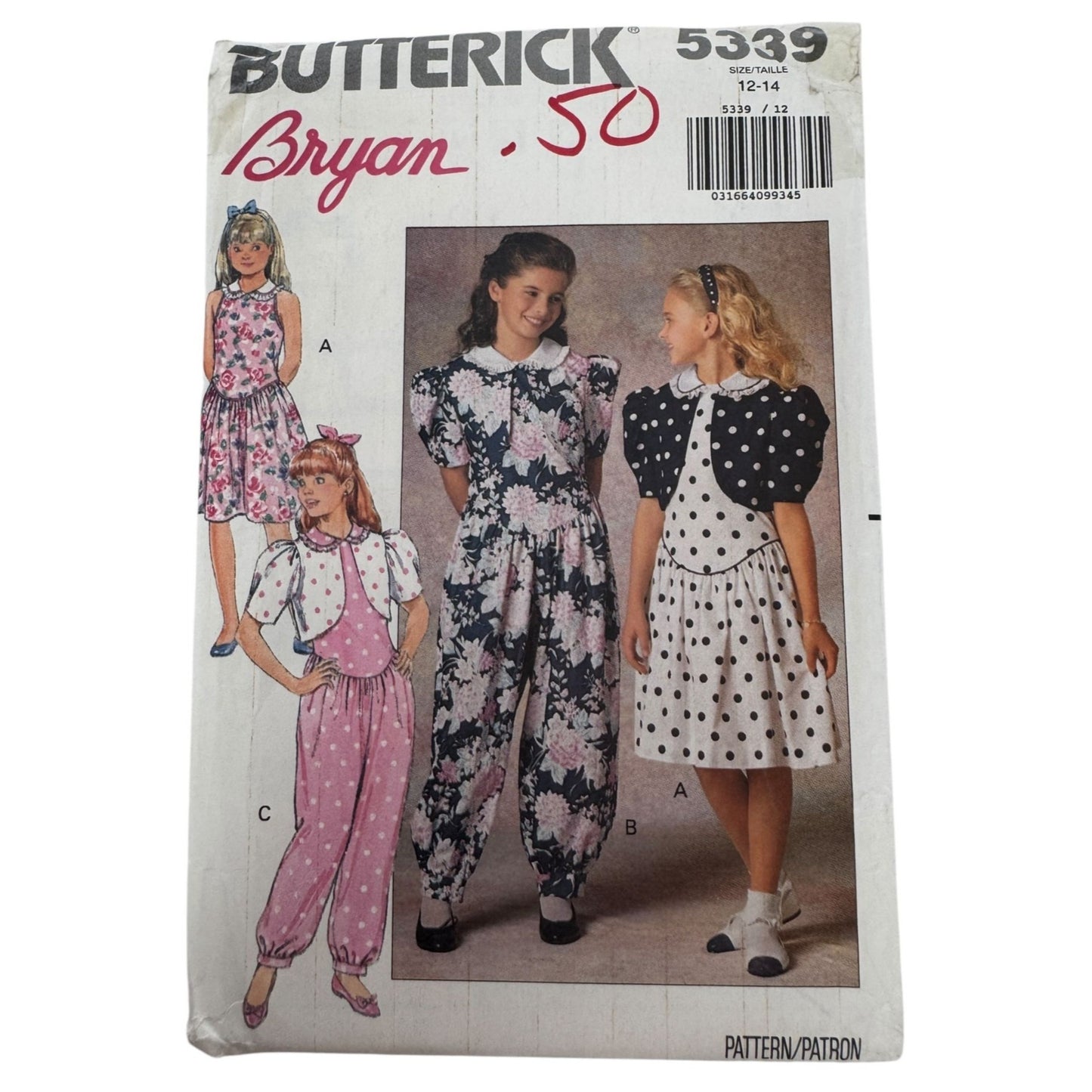 Butterick Sewing Pattern 5339 Girls Jacket Dress Jumpsuit 12-14 Easy 1990s Uncut