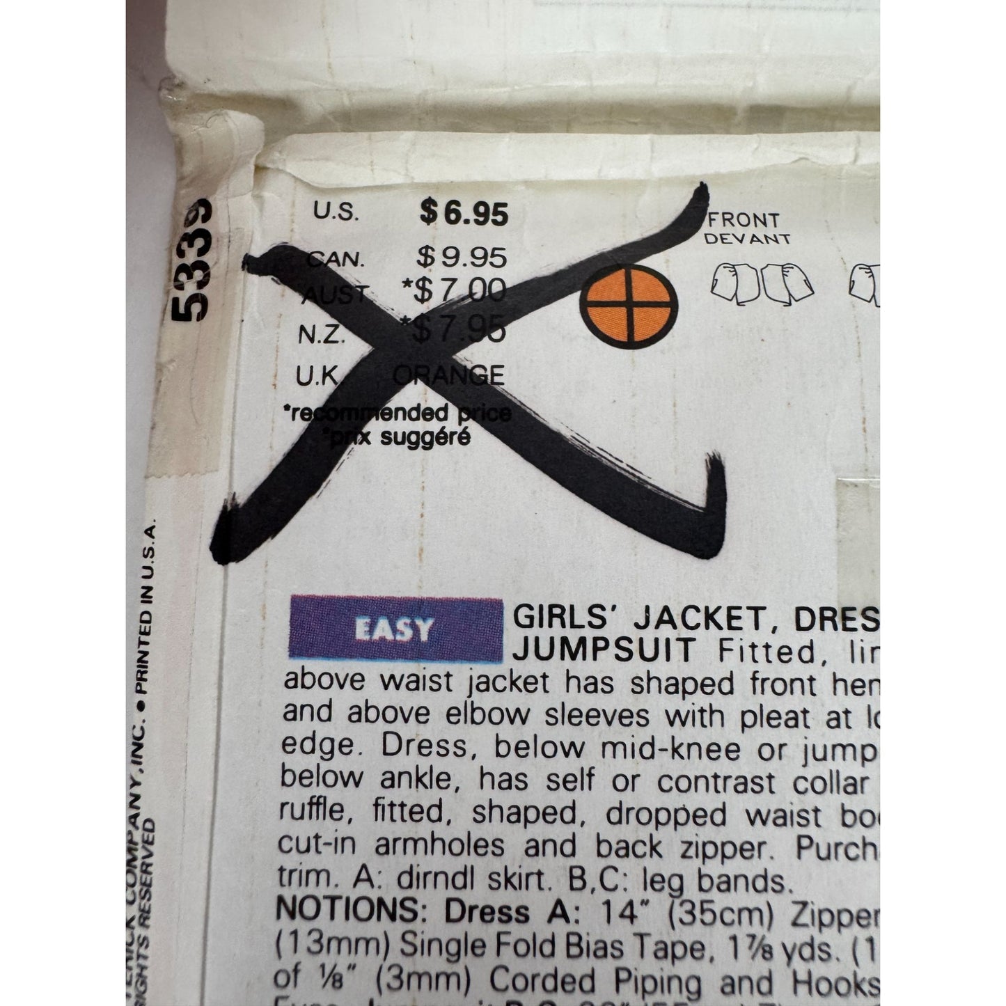 Butterick Sewing Pattern 5339 Girls Jacket Dress Jumpsuit 12-14 Easy 1990s Uncut