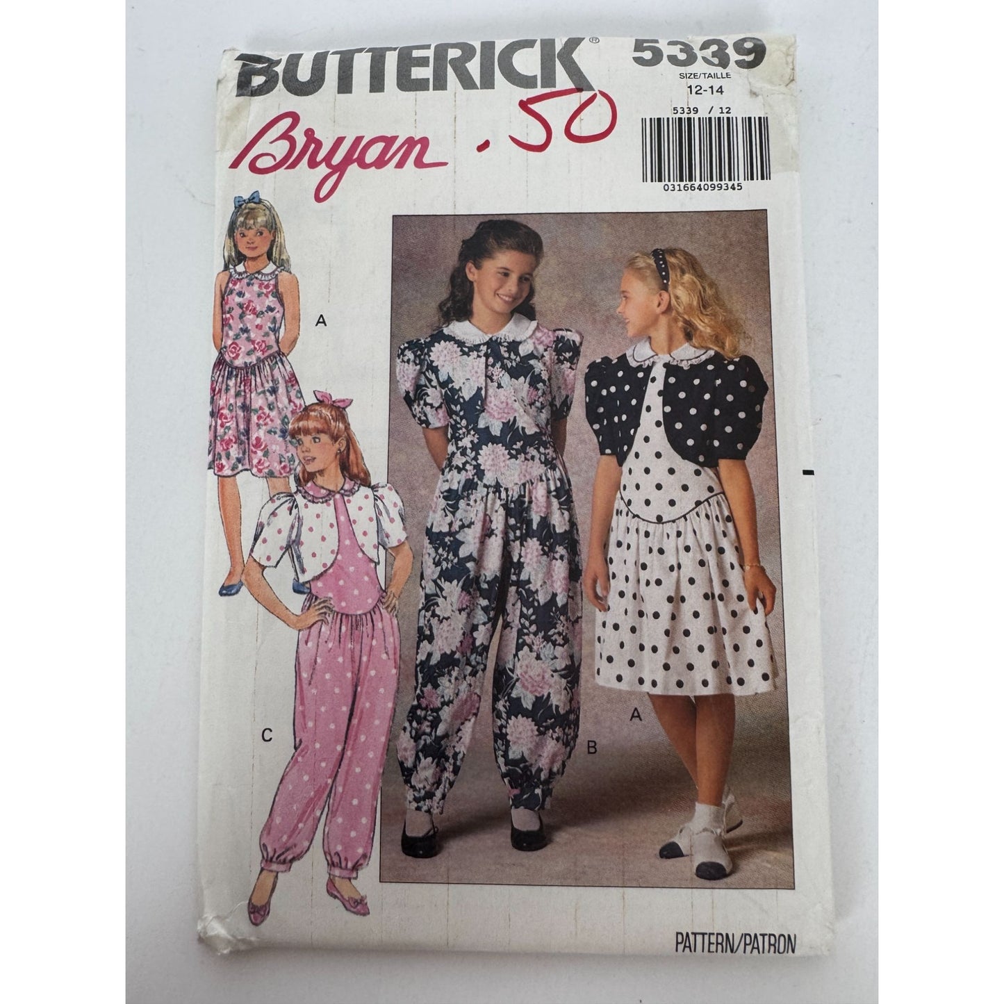 Butterick Sewing Pattern 5339 Girls Jacket Dress Jumpsuit 12-14 Easy 1990s Uncut