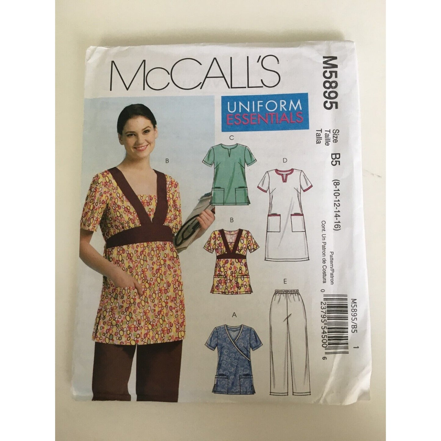 McCalls Sewing Pattern M5895 Nursing Scrubs Uniform Essentials Top Pants 8-16 UC