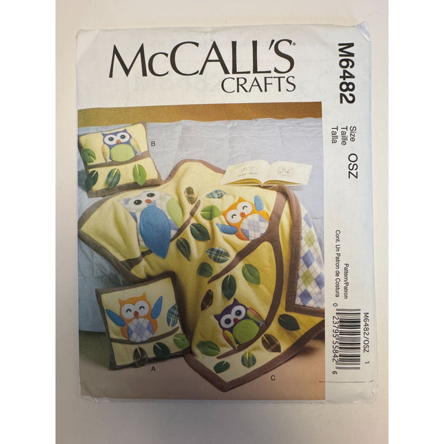 McCalls Sewing Pattern M6482 Owl Pillow and Quilt Nursery Decor Kids Baby Uncut