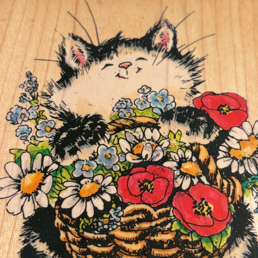 Penny Black Rubber Stamp Cat with Flower Basket Friendship Card Making Smile