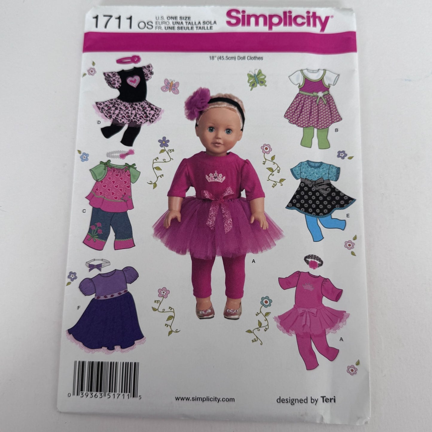Simplicity Sewing Pattern 1711 Doll Clothes Clothing 18 Inch Dress Leggings UC Headband