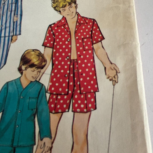 Simplicity Sewing Pattern 6427 Boys Pajamas 70s Retro Sleepwear Set Boys 10 12 Kids Uncut