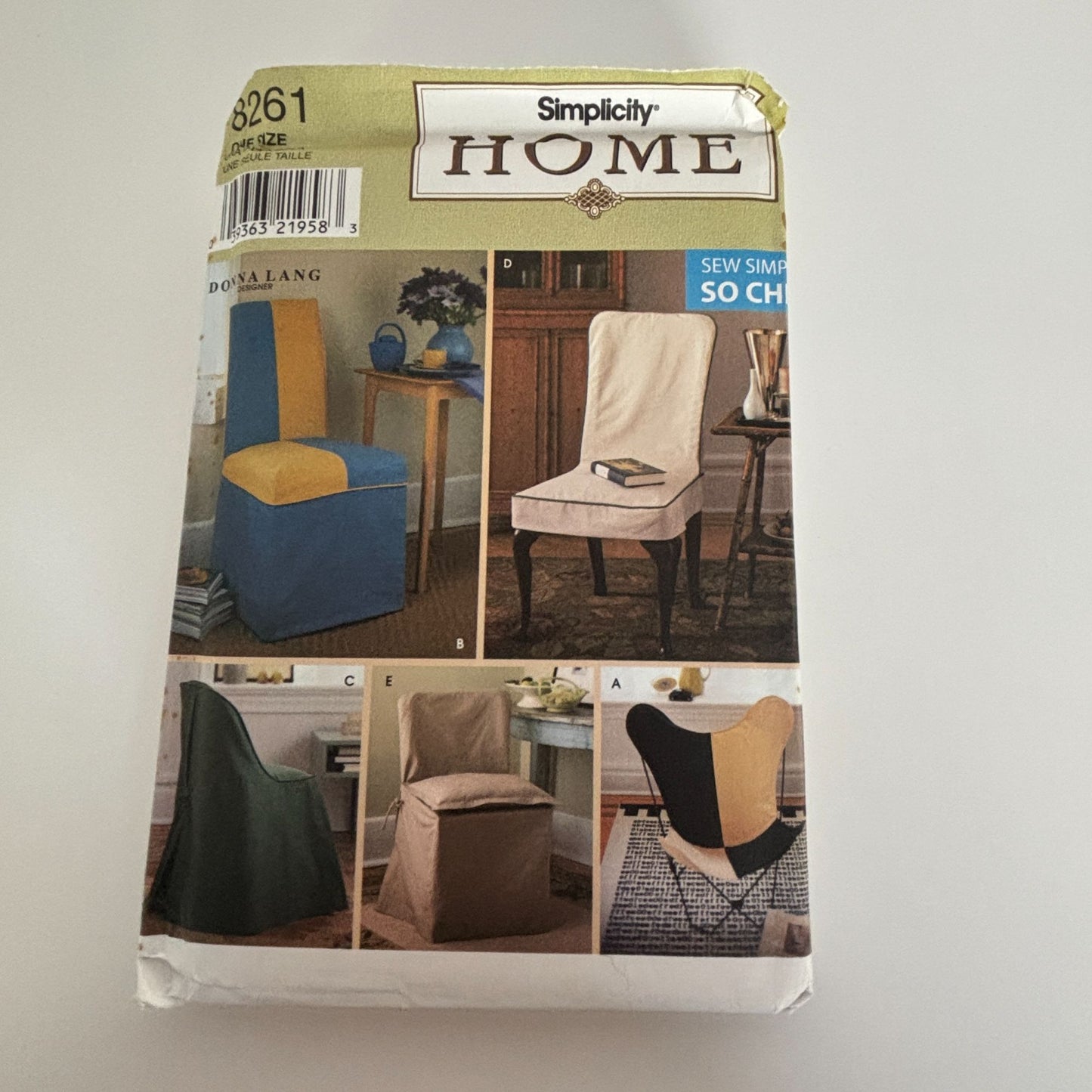 Simplicity Sewing Pattern 8261 Dining Room Armless Chair Cover Slipcover Parson