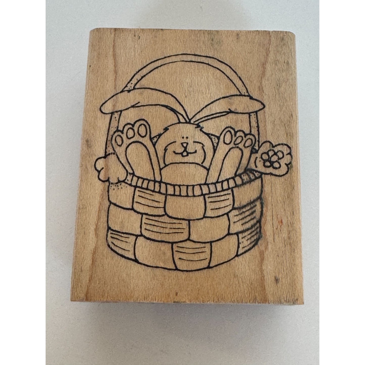 Inky Antics Wood Mounted Rubber Stamp Easter Bunny In Basket Spring Card Making