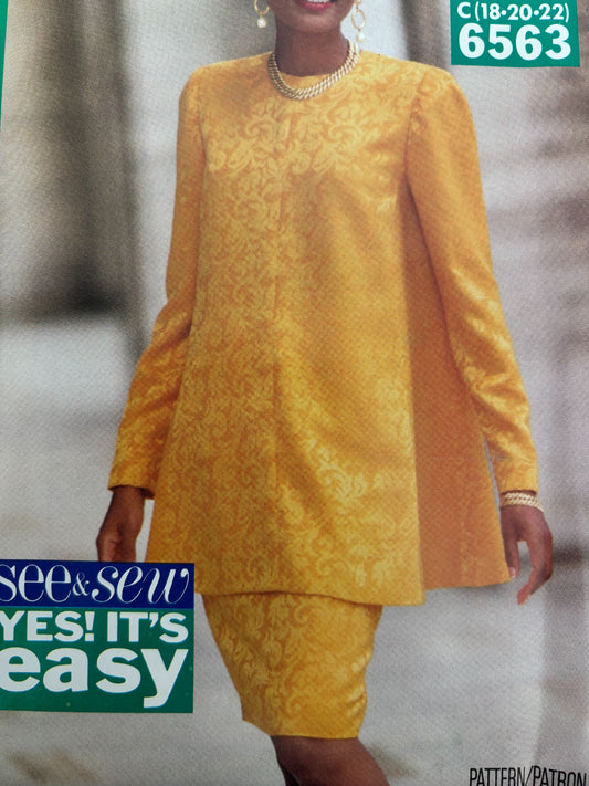 Butterick Sewing Pattern 6563 Career Outfit Top and Skirt Work 1990s 18 20 22 UC