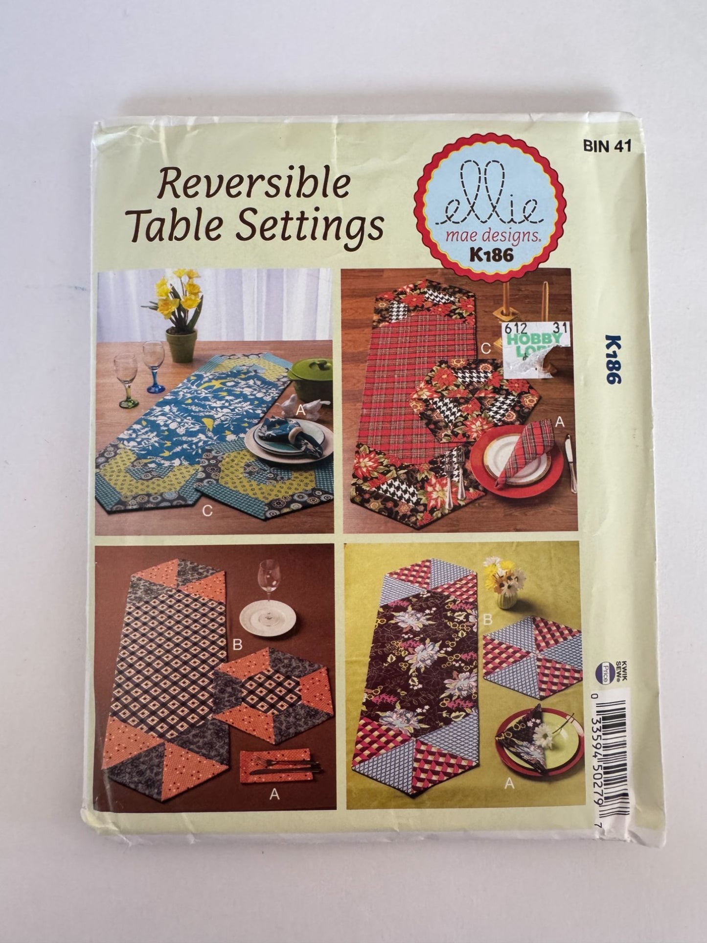 Kwik Sew Sewing Pattern Ellie Mae K186 Table Setting Home Decor Runner Napkins