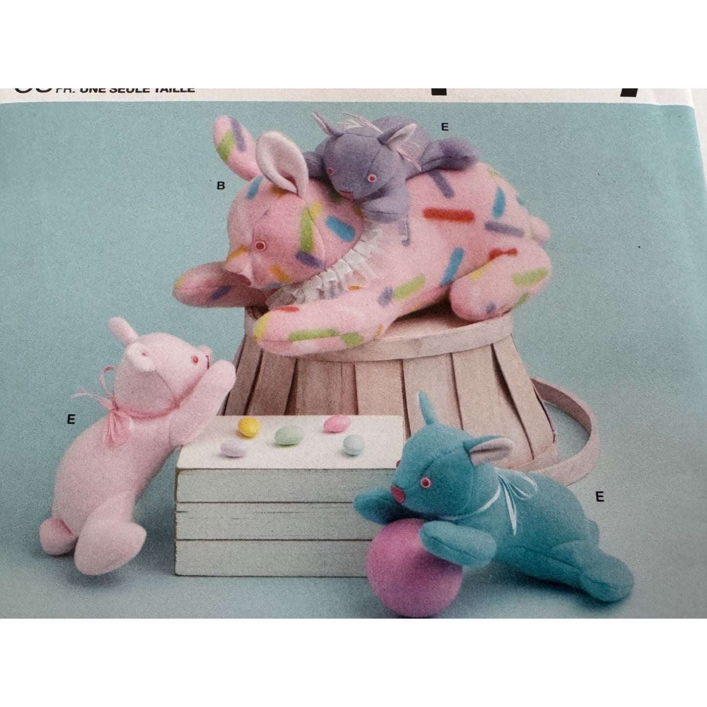Simplicity Sewing Pattern S9837 Plush Stuffed Animals Cat Dog Bunny Rabbit Easy