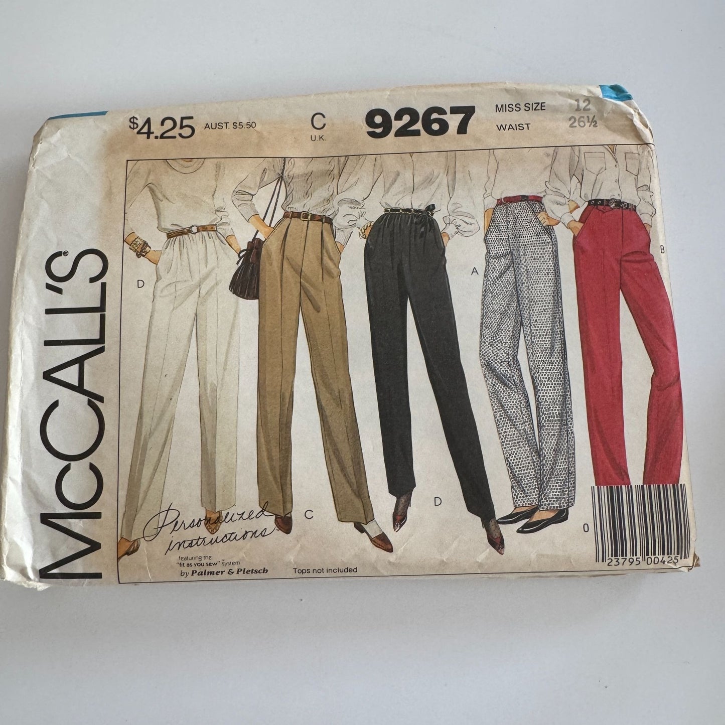 McCalls Sewing Pattern 9267 Work Pants Size 12 Waist 26.5 Palmer & Pletsch Uncut