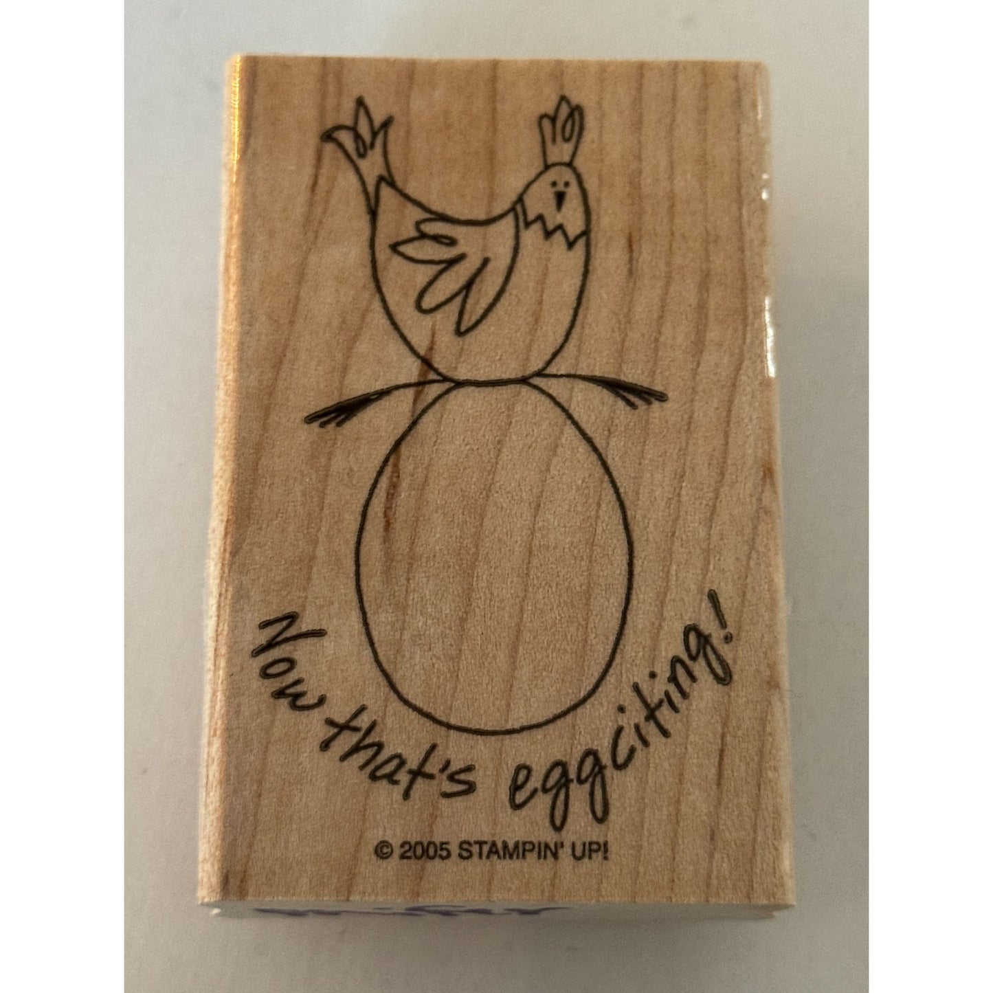 Stampin Up Wood Rubber Stamp Chicken Egg Pun Eggciting Exciting Cardmaking Words