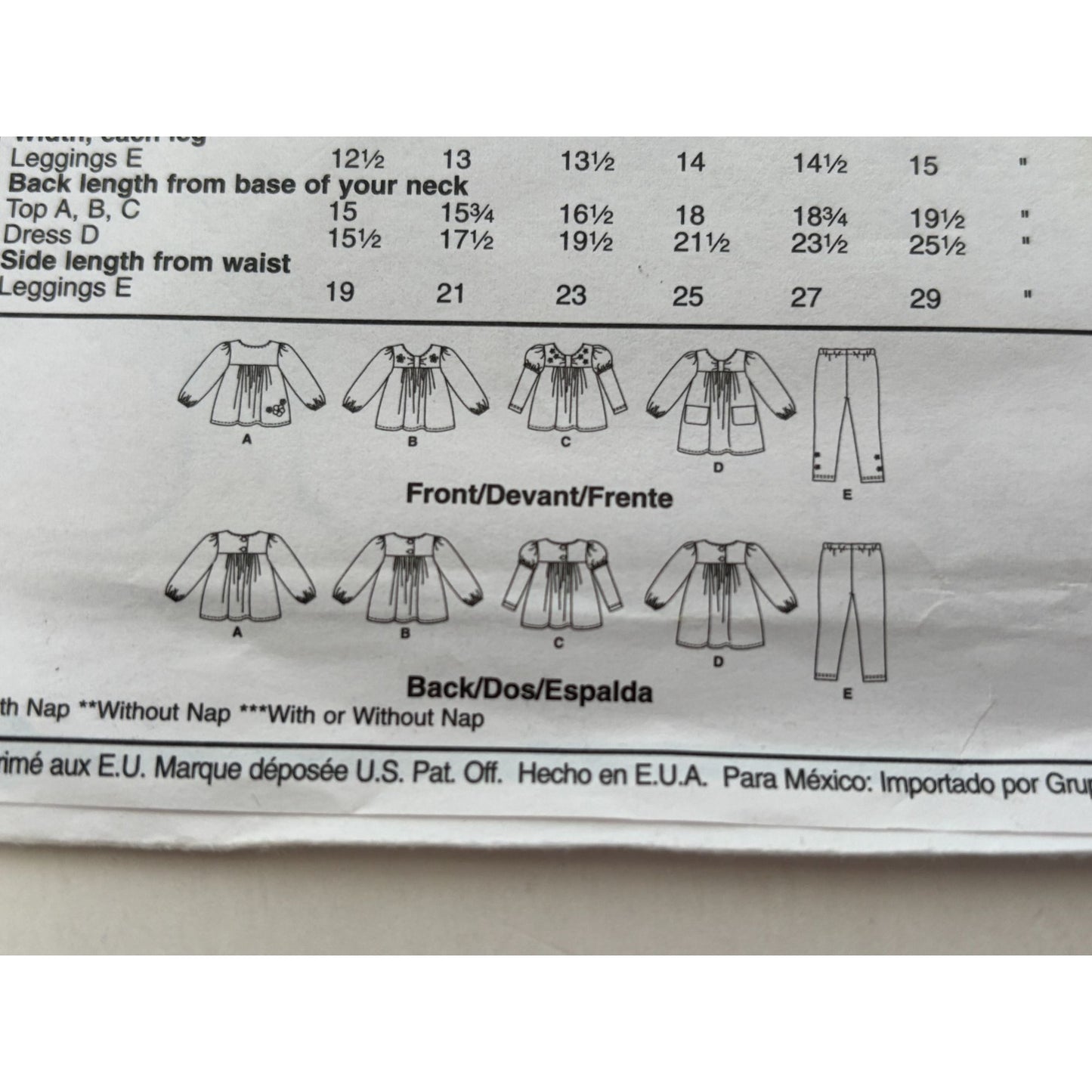 McCalls Sewing Pattern M6153 Toddlers Childrens Girls Tops Dresses Leggings 4T-6