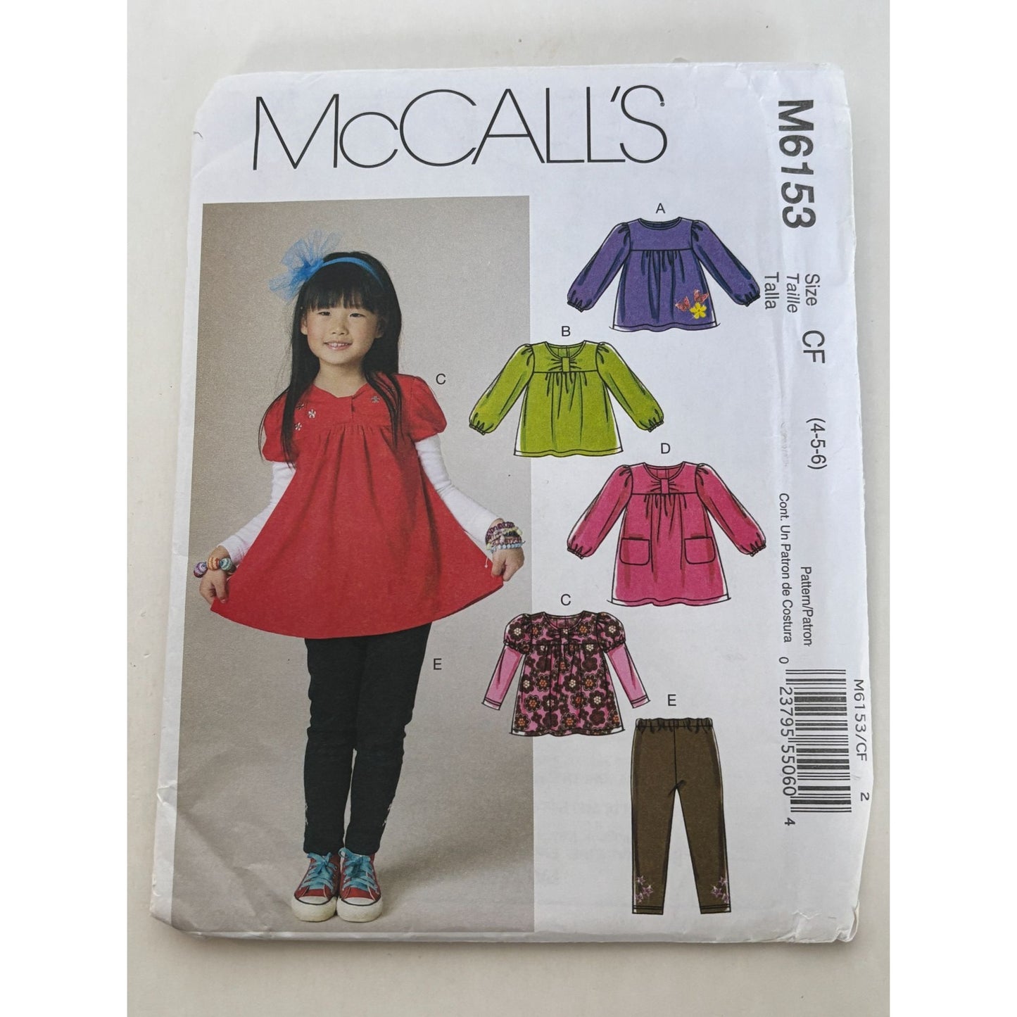 McCalls Sewing Pattern M6153 Toddlers Childrens Girls Tops Dresses Leggings 4T-6