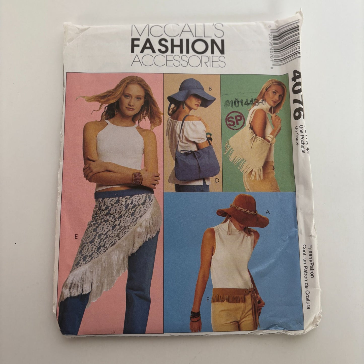 McCalls Sewing Pattern 4076 Fashion Accessories Hat Fringe Bag Hip Wrap Boho UC