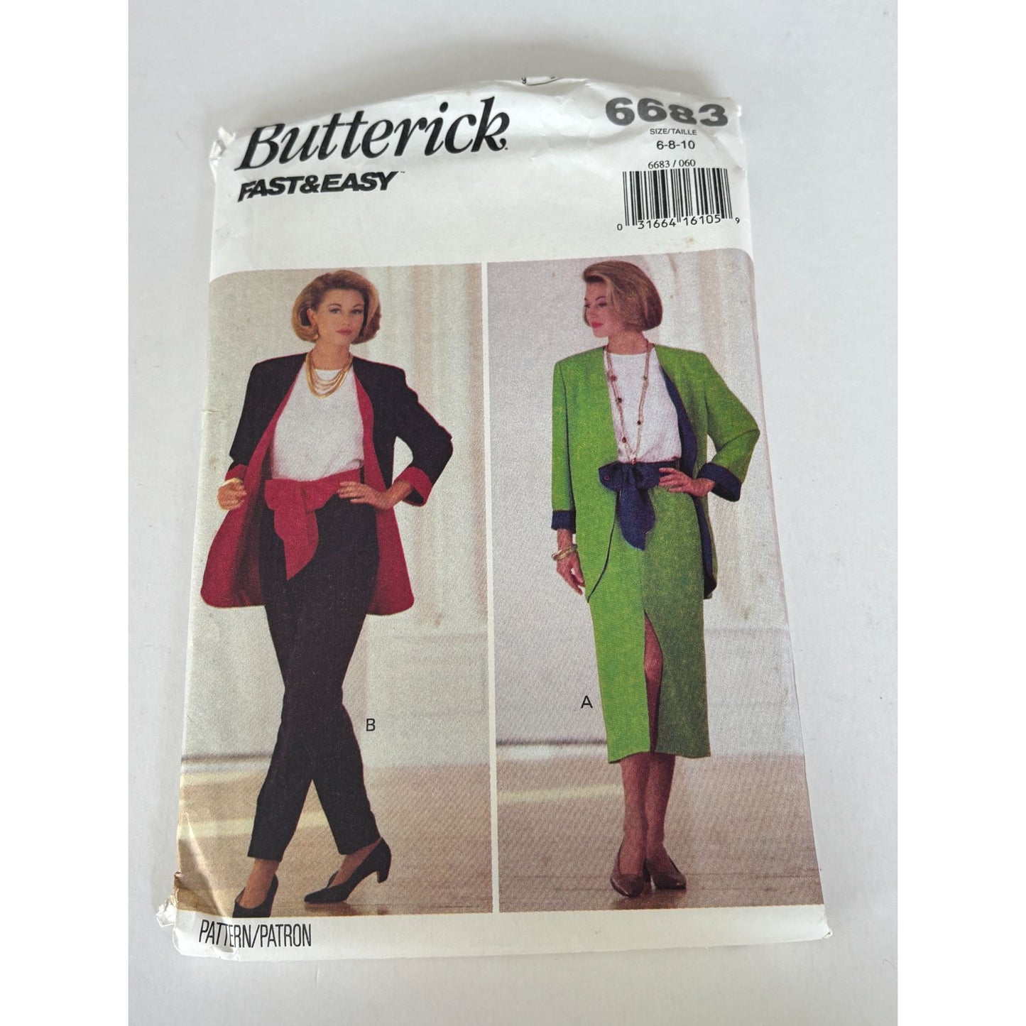 Butterick Sewing Pattern 6683 Jacket Top Skirt Pants Work 90s Power Dressing 6-10 Uncut