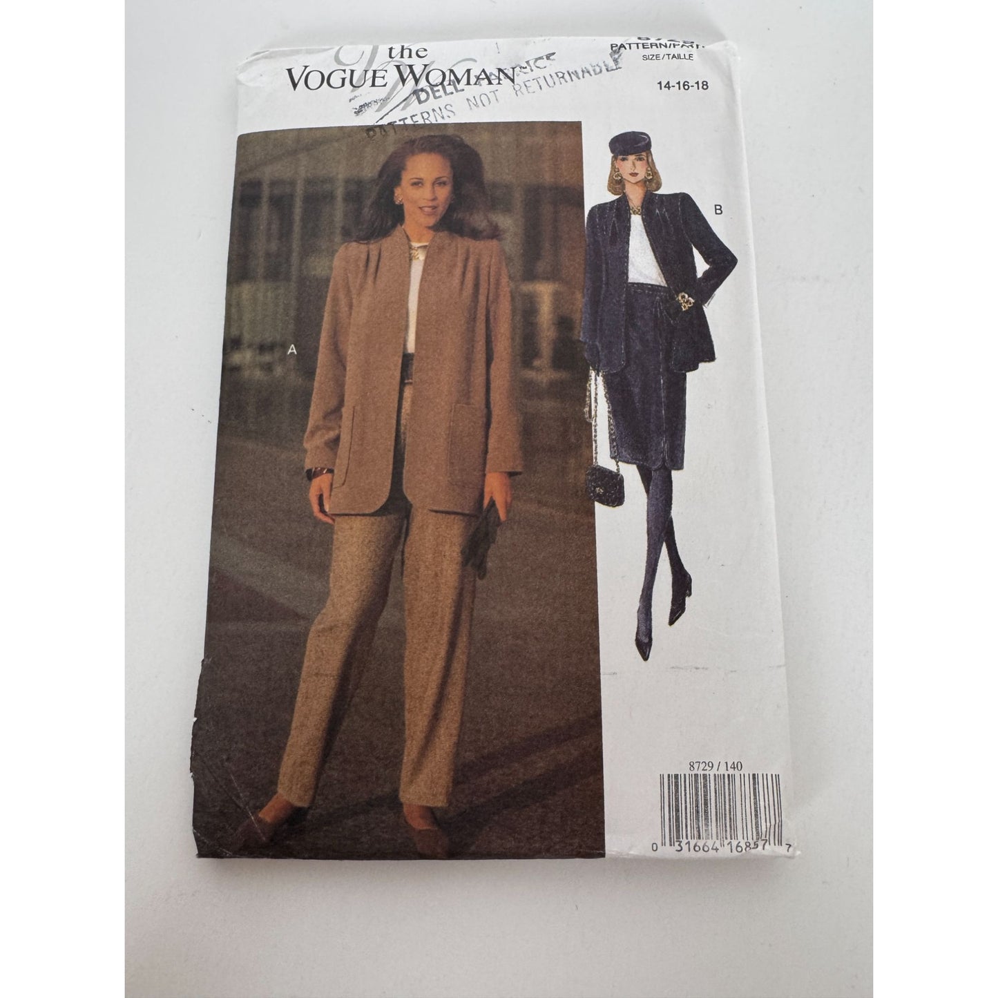 Vogue Sewing Pattern 8729 Work Jacket Straight Skirt Tapered Pants 14 16 18 UC