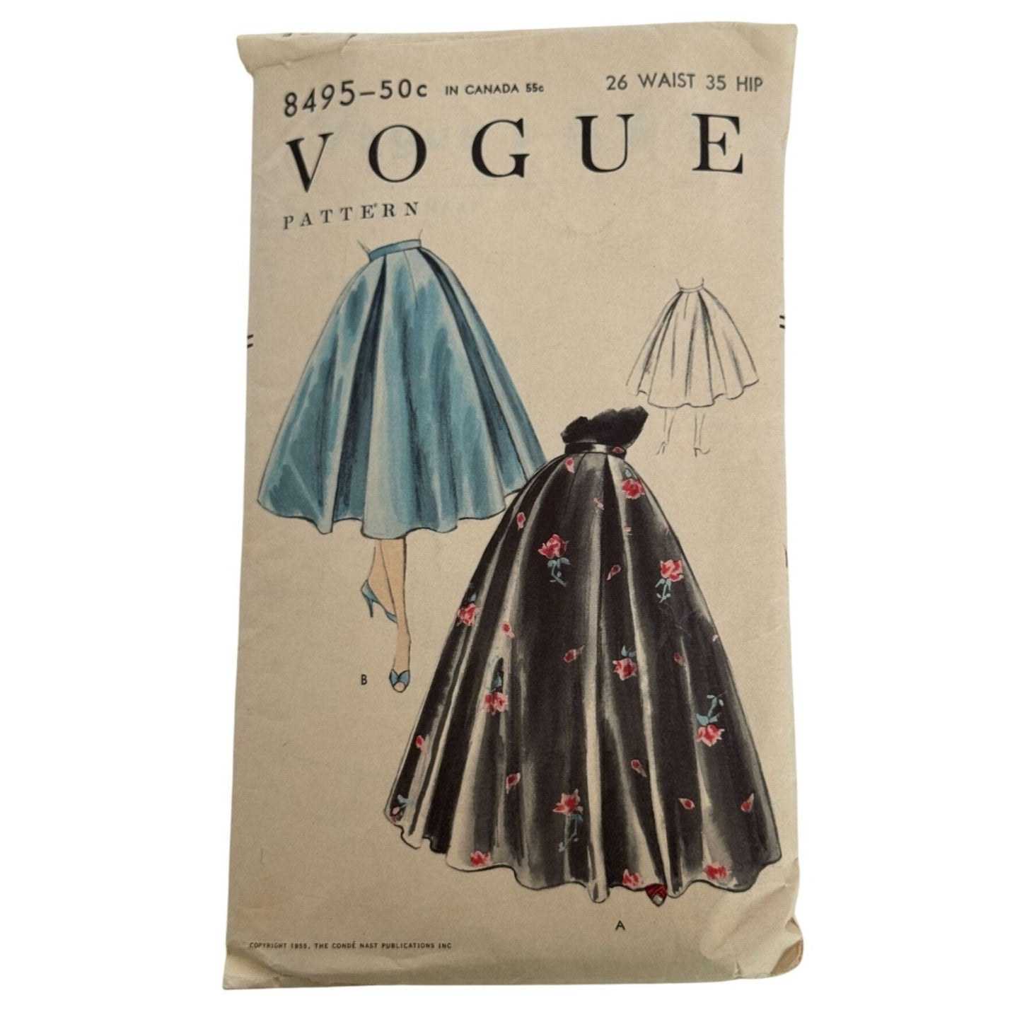 Vogue Sewing Pattern 8495 Full Circle Skirt Flared 26 Waist 1950s Vintage Cut