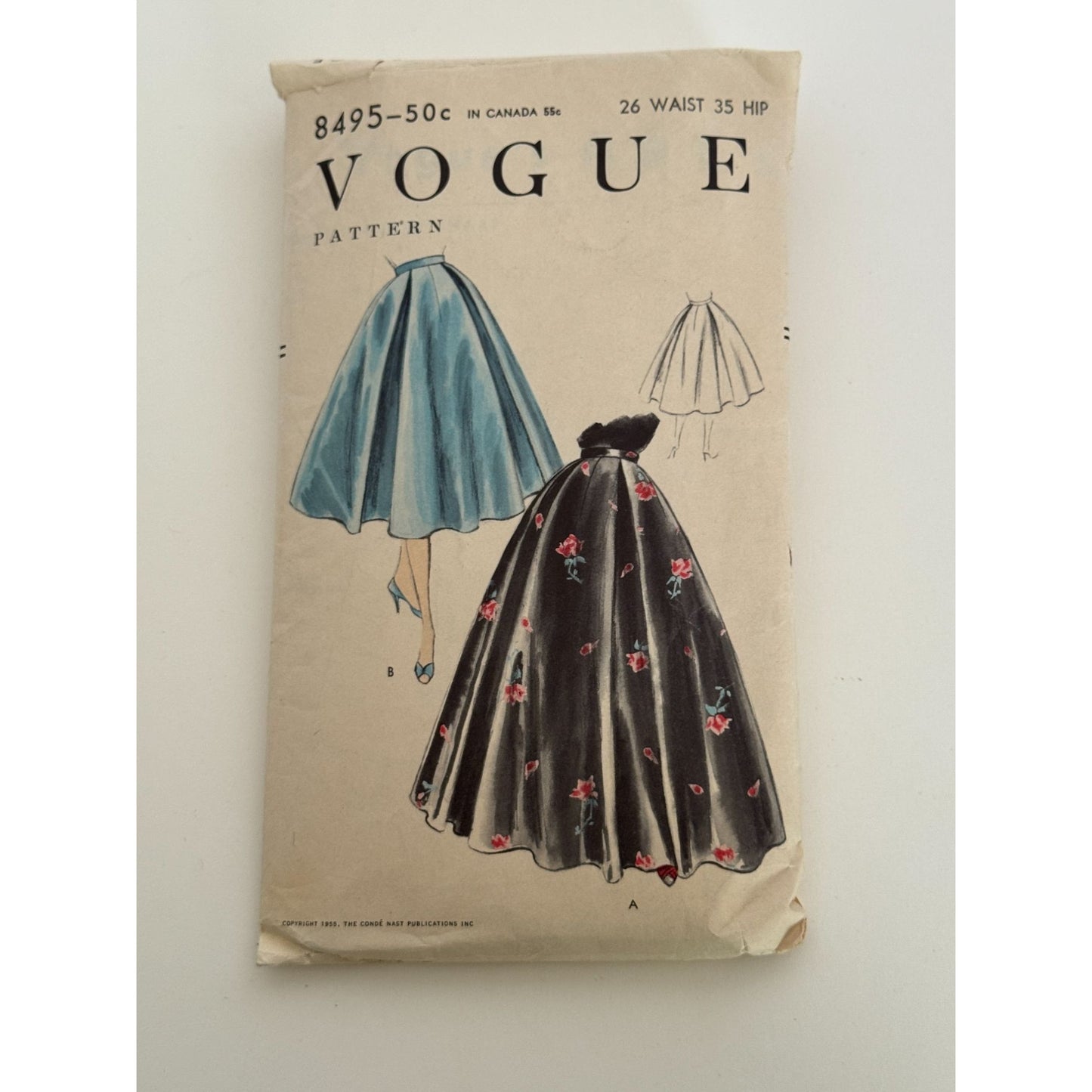 Vogue Sewing Pattern 8495 Full Circle Skirt Flared 26 Waist 1950s Vintage Cut