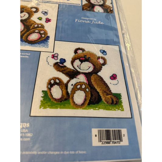 Jeanette Crews Cross Stitch Kit Butterfly Bears by Fiona Jude Baby Room Teddy