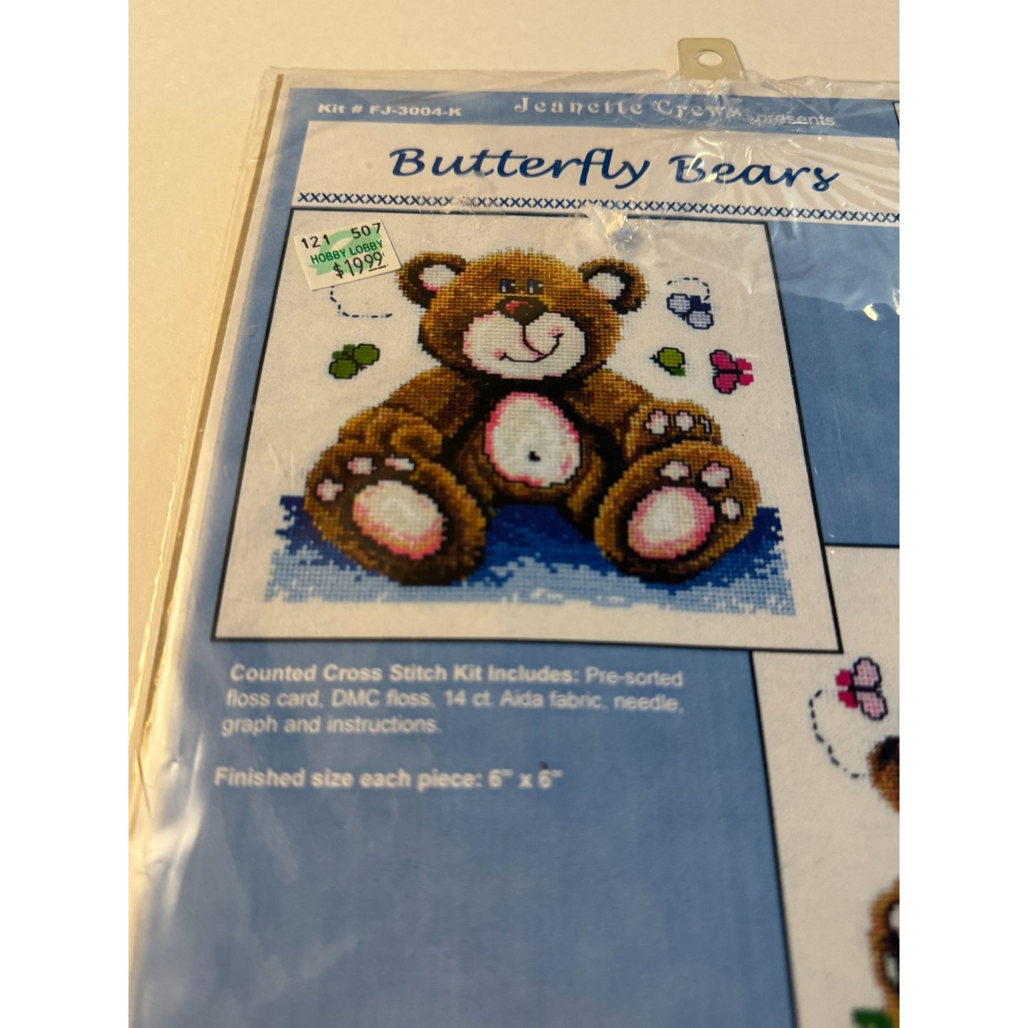 Jeanette Crews Cross Stitch Kit Butterfly Bears by Fiona Jude Baby Room Teddy
