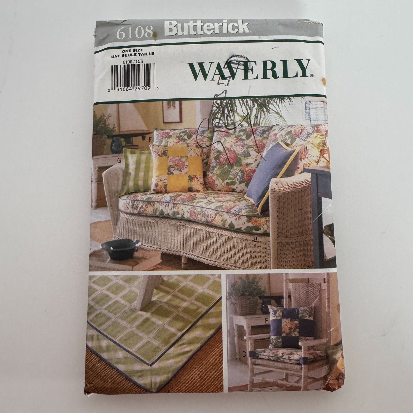 Butterick Sewing Pattern 6108 Waverly Sun Room Sofa Cushion Pillow Chair Cover