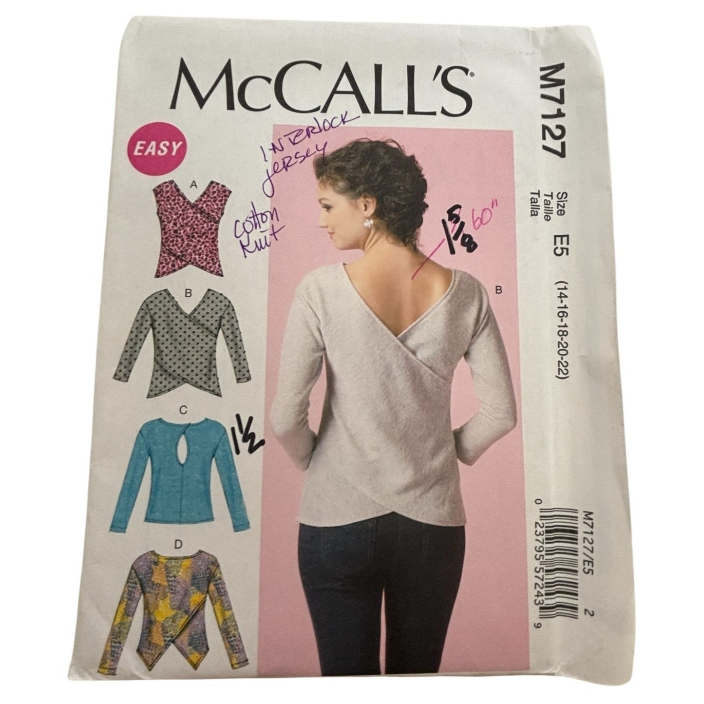 McCalls Sewing Pattern M7127 Tops Shirts Wrap Style 14-22 Uncut Easy Sleeveless